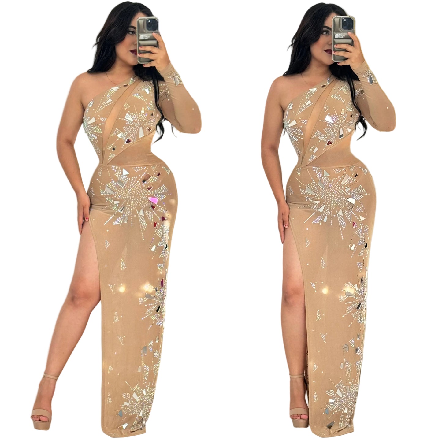 Vestido nude pedrería
