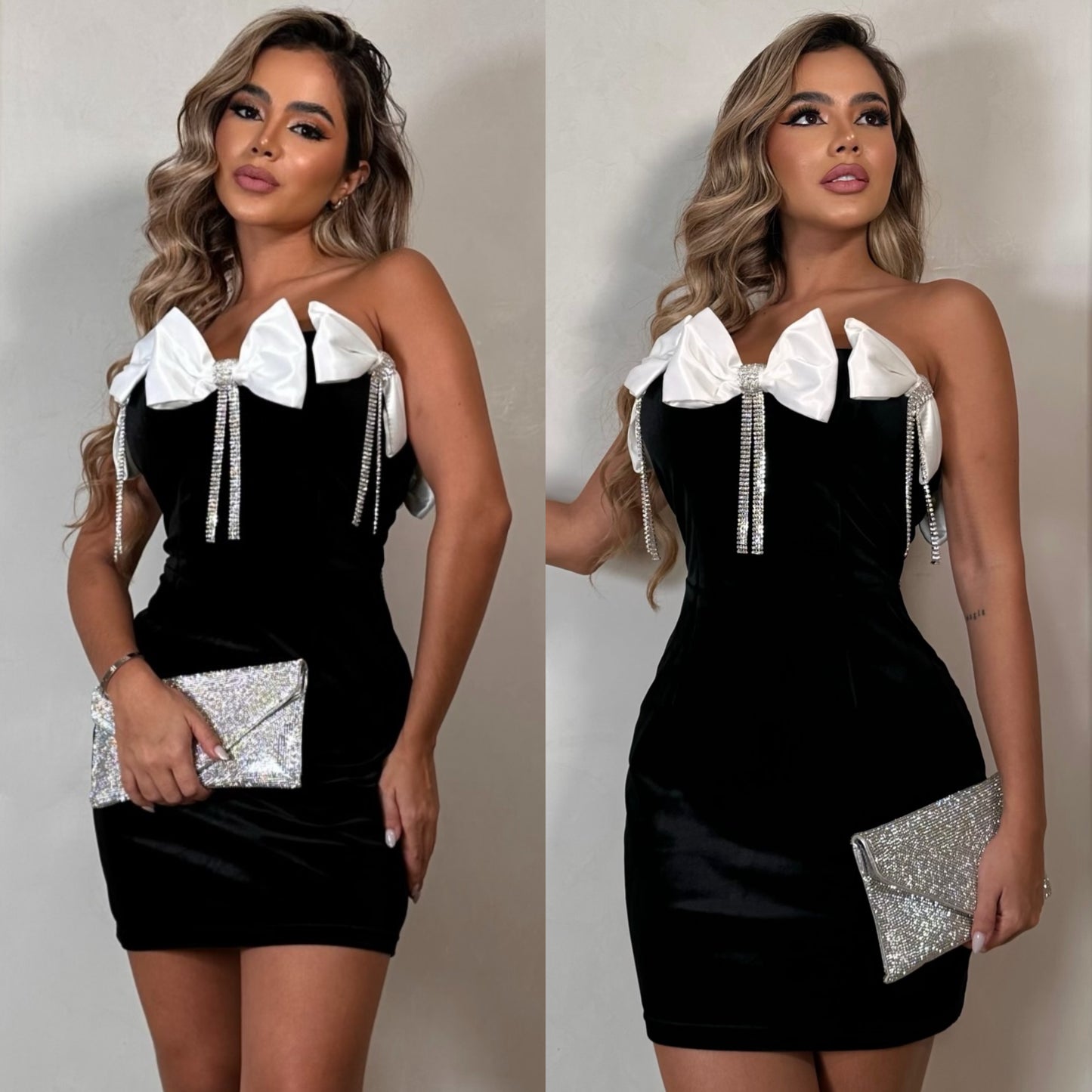 Vestido terciopelo moños y pedrería ✨