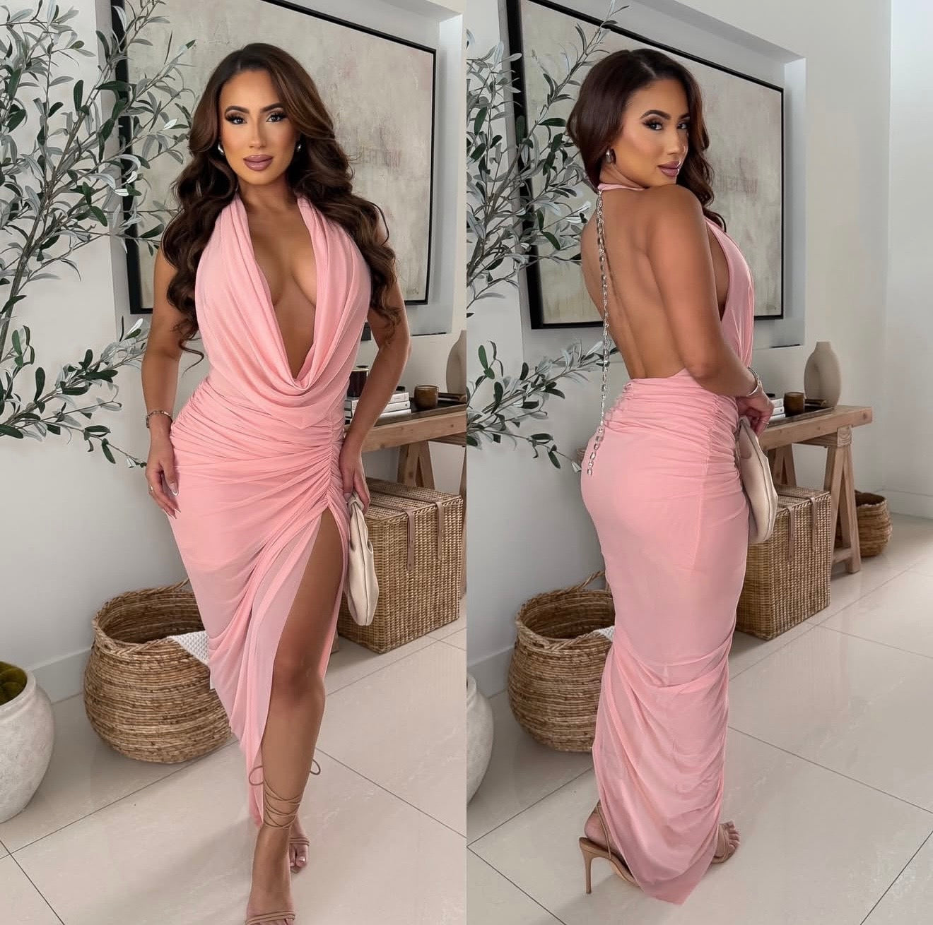 Vestido rosa mesh pedrería 🩷