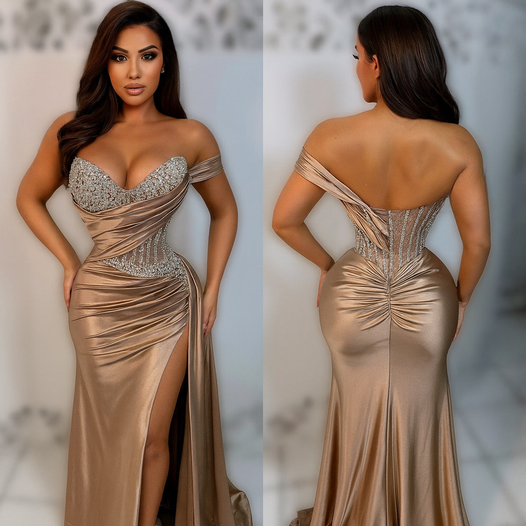 Vestido champagne pedrería ✨