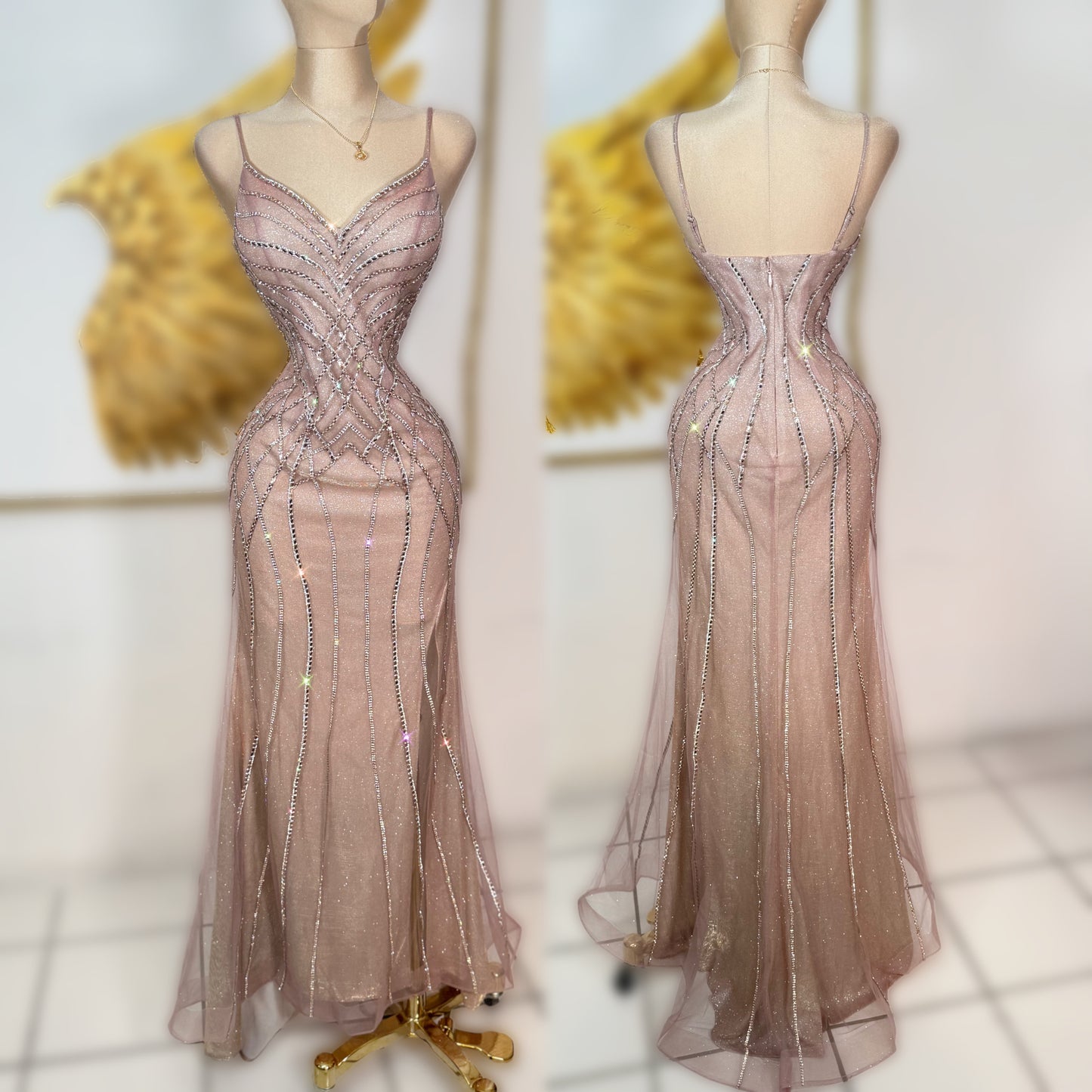 Vestido rose gold pedrería ✨
