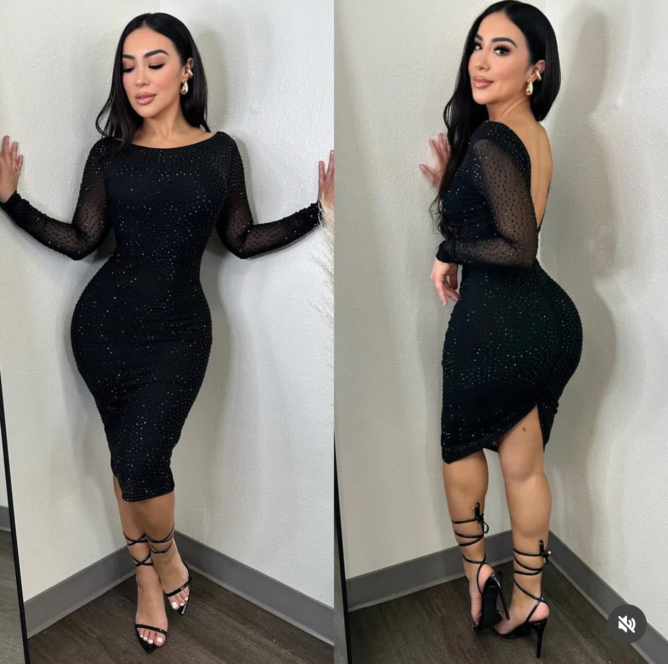 Vestido negro pedrería escote 🖤