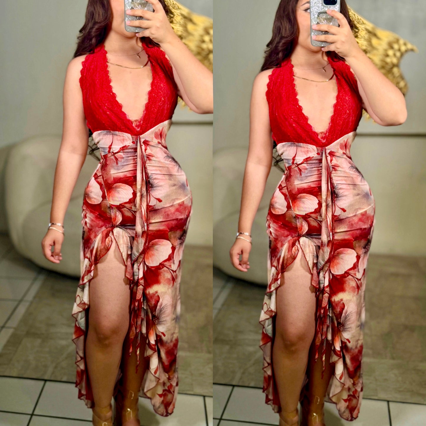 Vestido rojo flores 🌺
