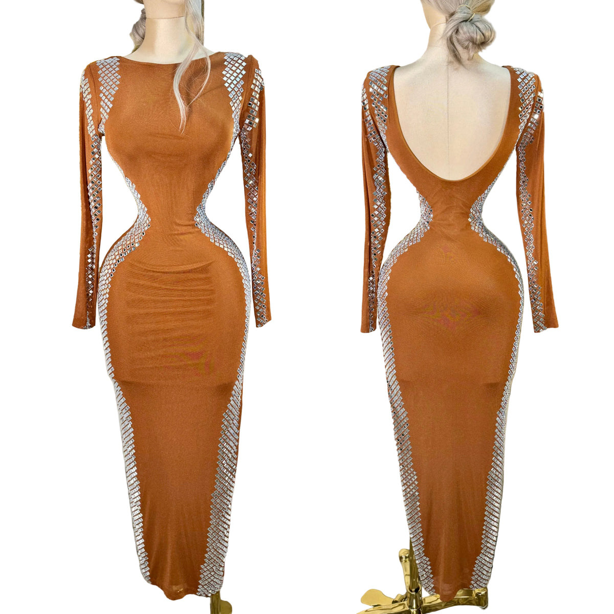 Vestido caramelo pedrería