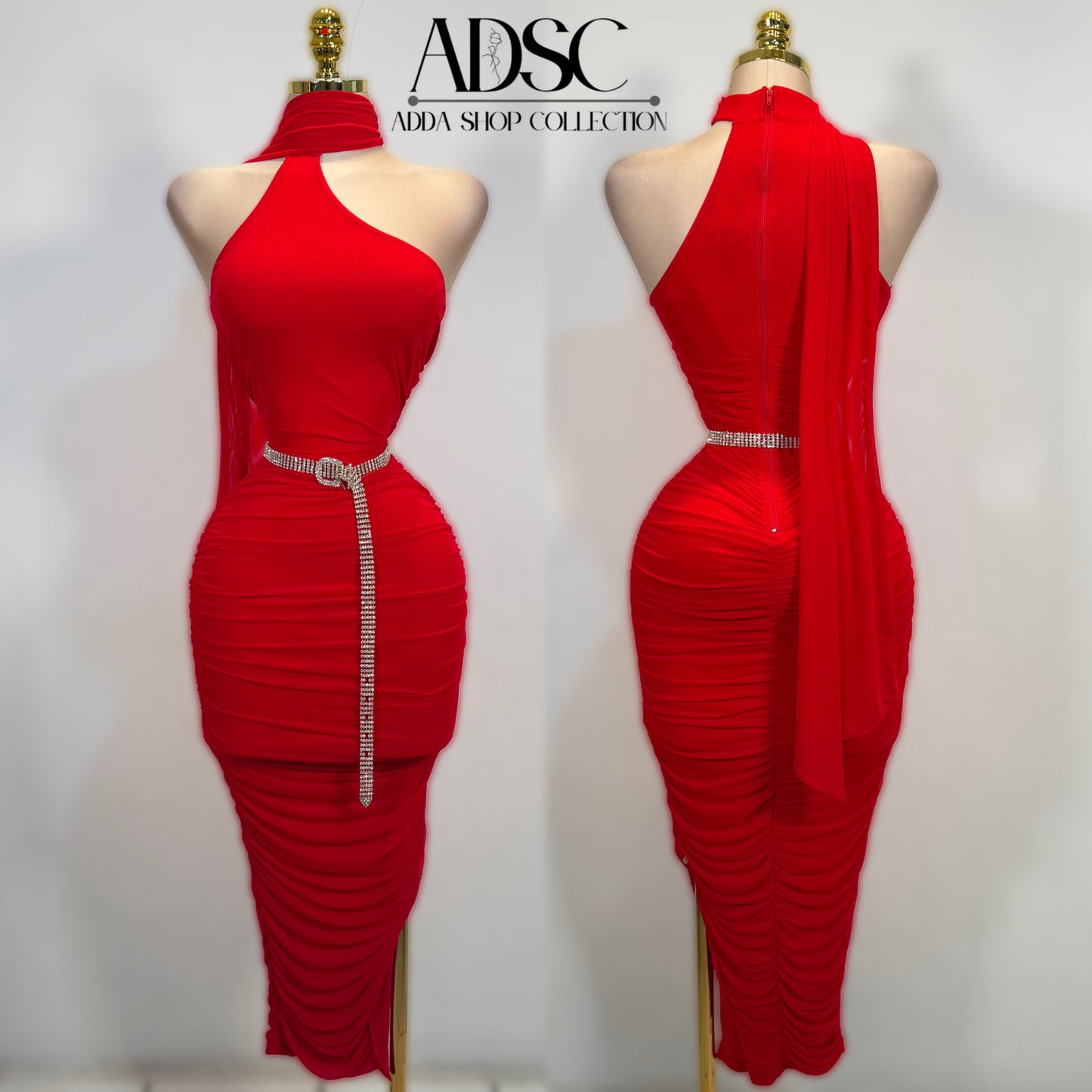 Vestido rojo mesh drapeado ❤️
