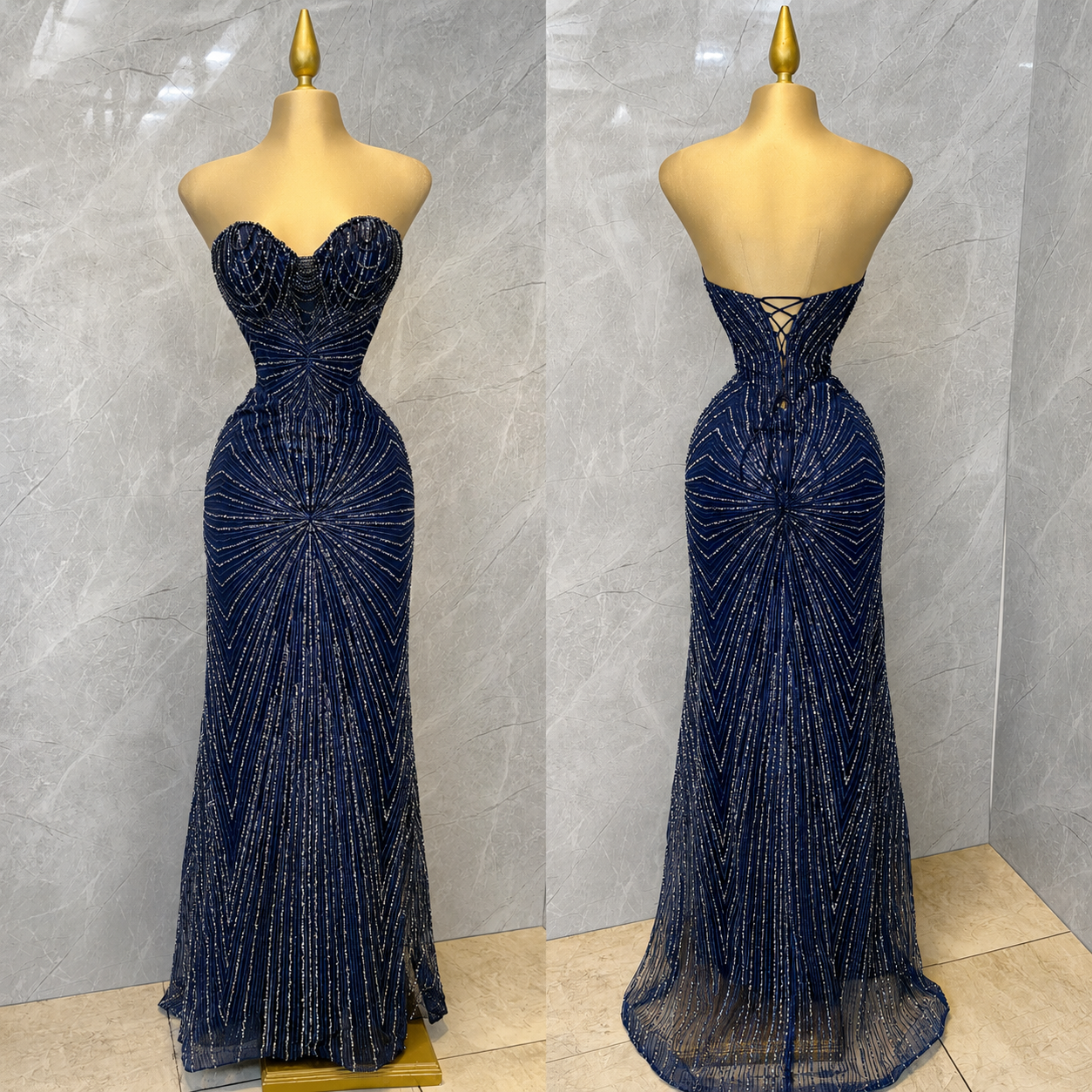 Vestido azul marino corset pedrería 💙