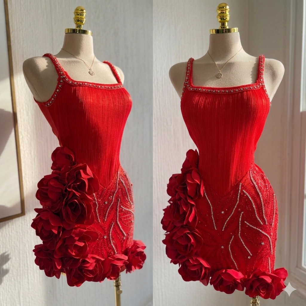 Vestido rojo bandage flores y pedrería ❤️🌹