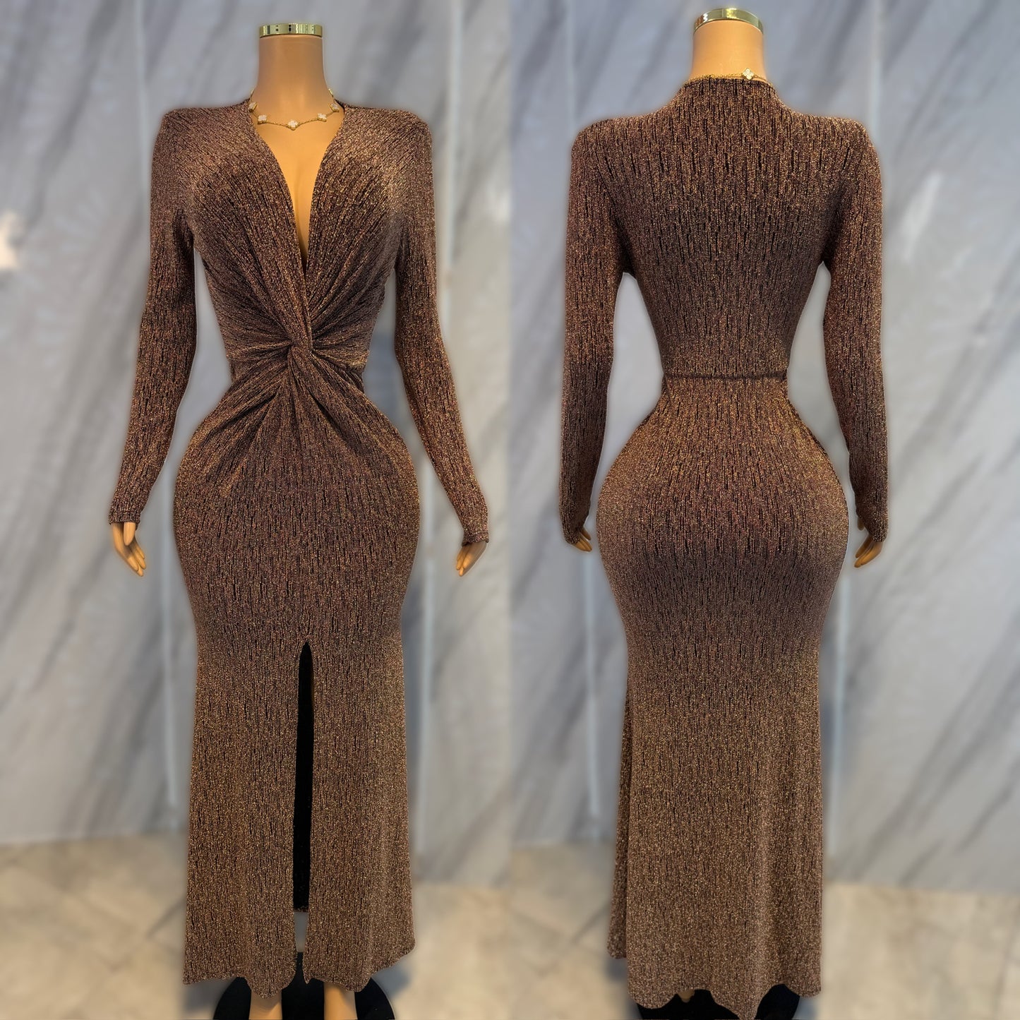 Vestido café / hilo dorado 🤎