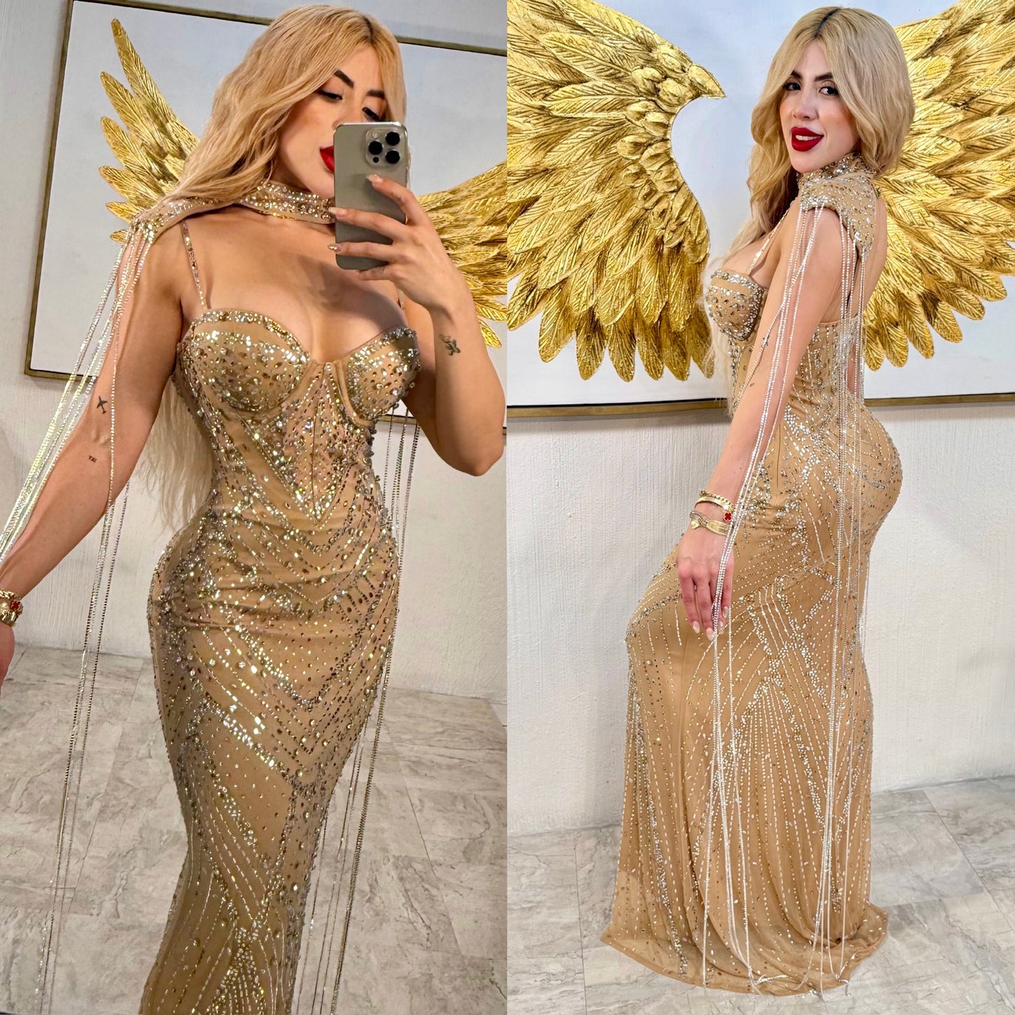 Vestido nude hombreras desmontables ✨