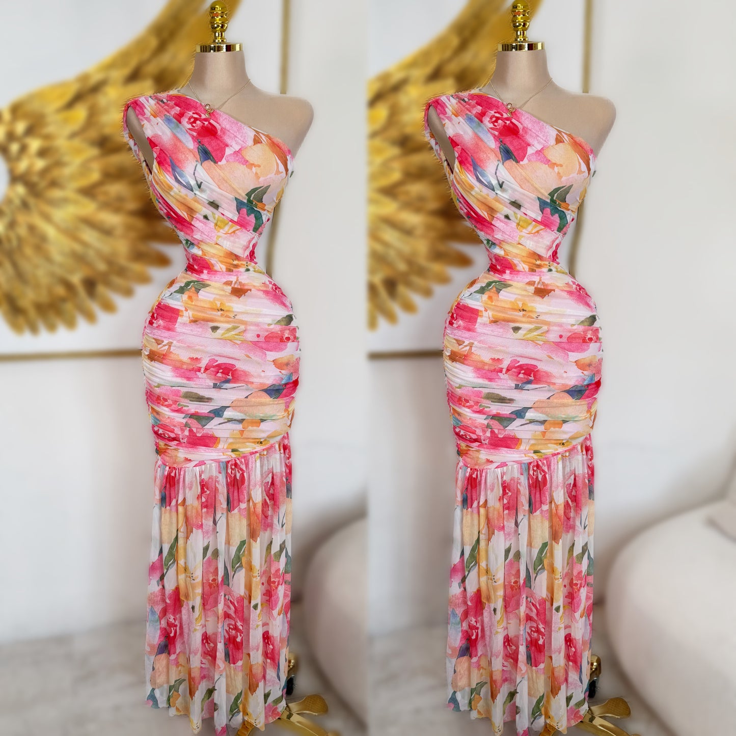 Vestido flores mesh asimétrico 💐