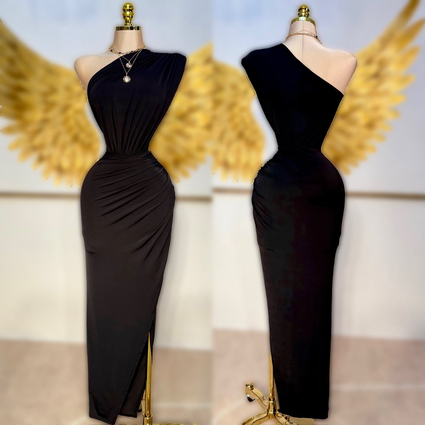 Vestido negro licra asimétrico 🖤