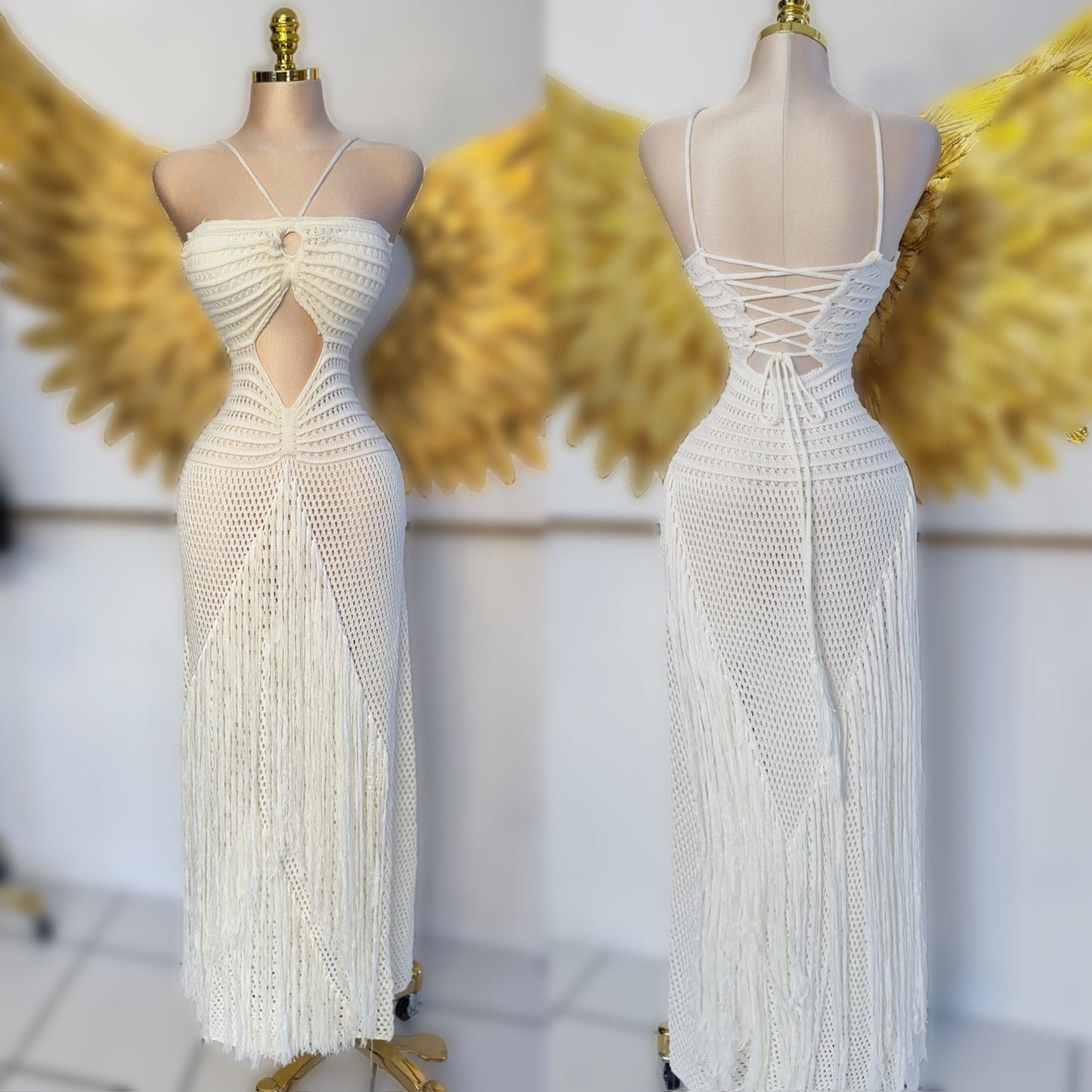 Maxi vestido tejido beige 🤍