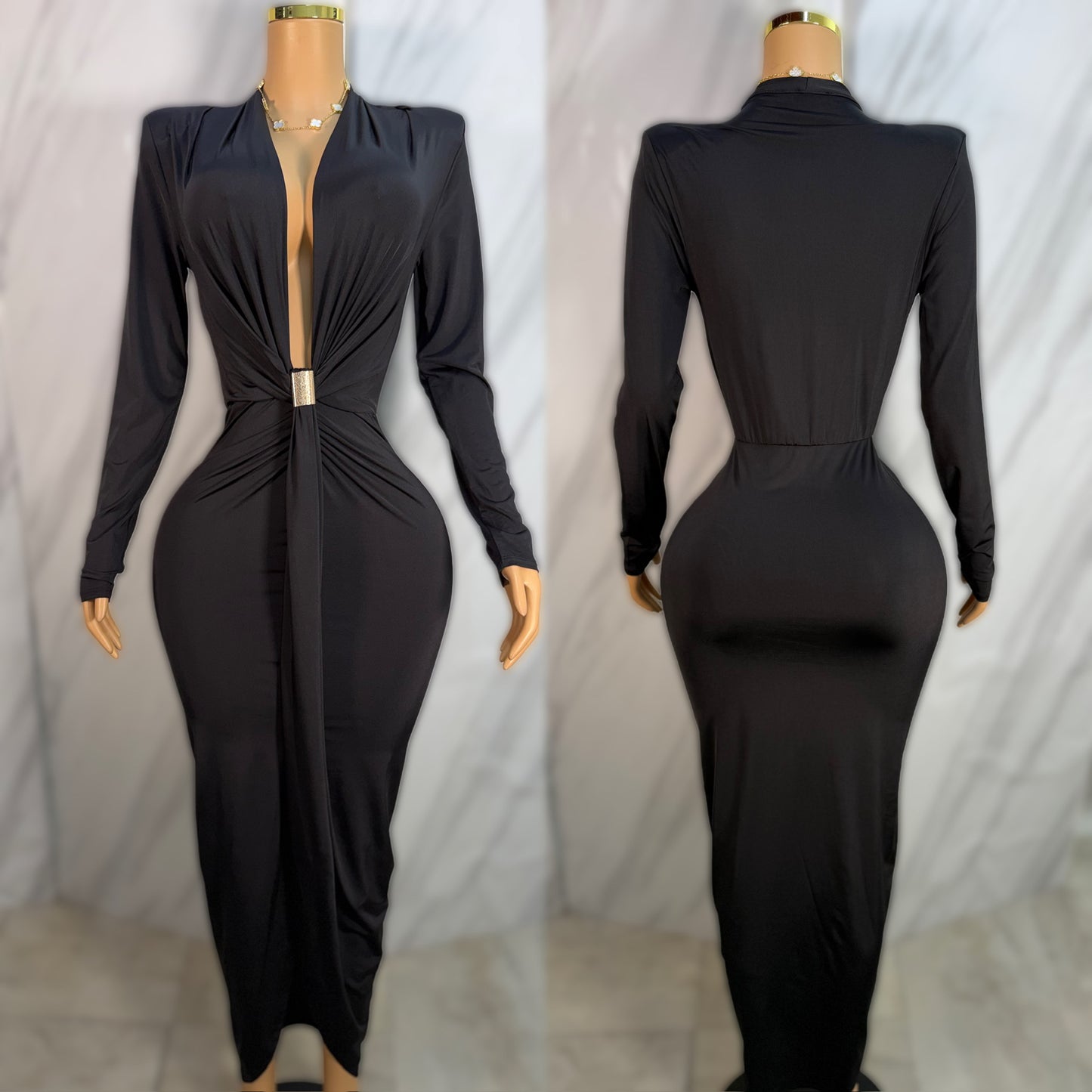 Vestido negro broche dorado 🖤