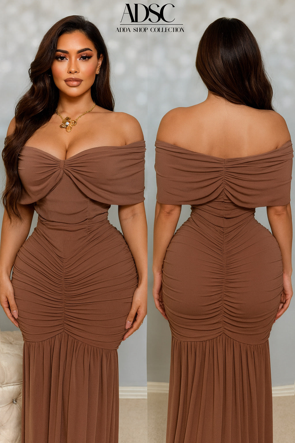 Vestido café mesh mangas campesina 🤎