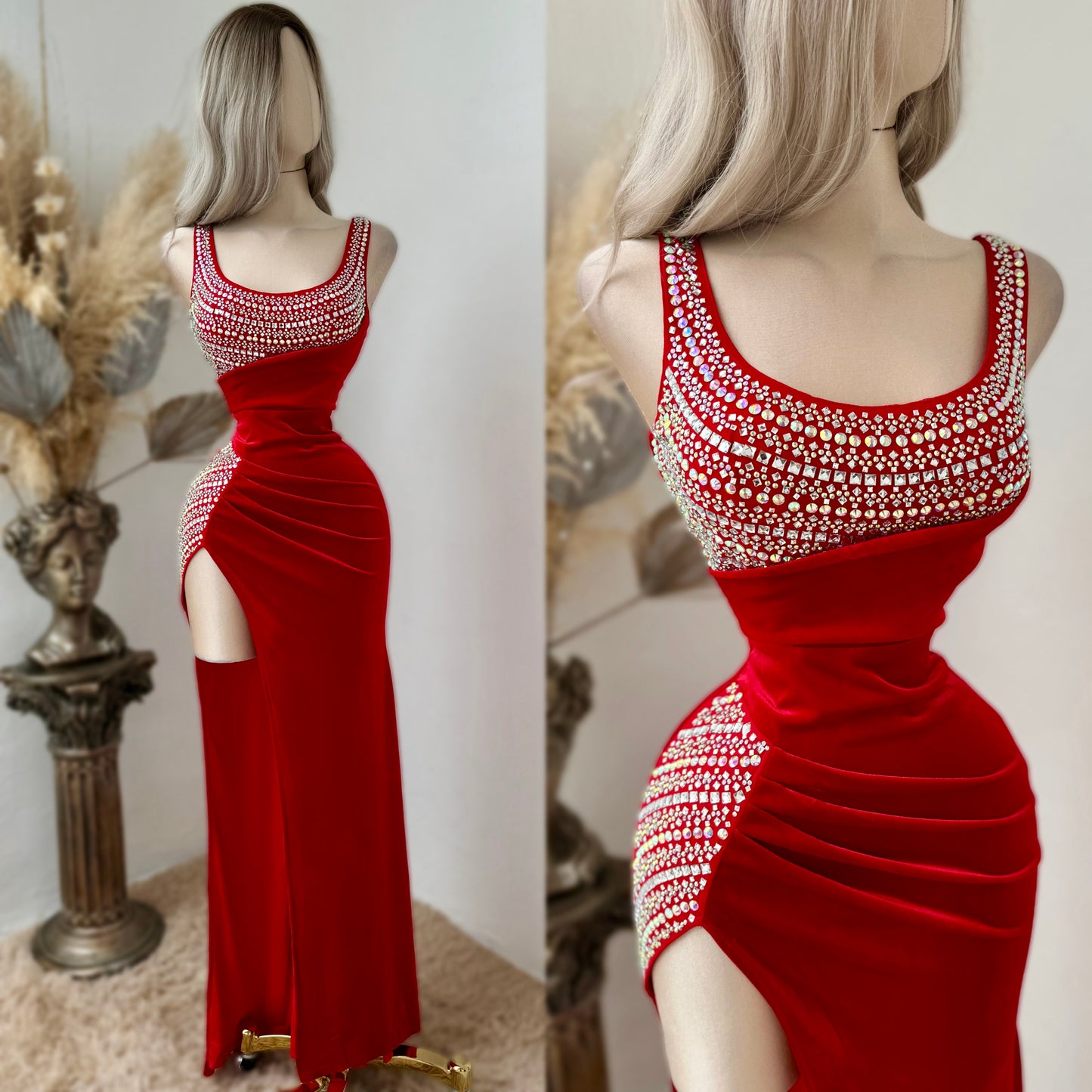 Vestido rojo terciopelo y pedrería