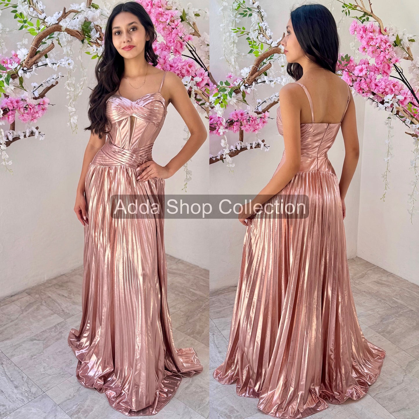 Vestido rosa metálico plisado 🌸
