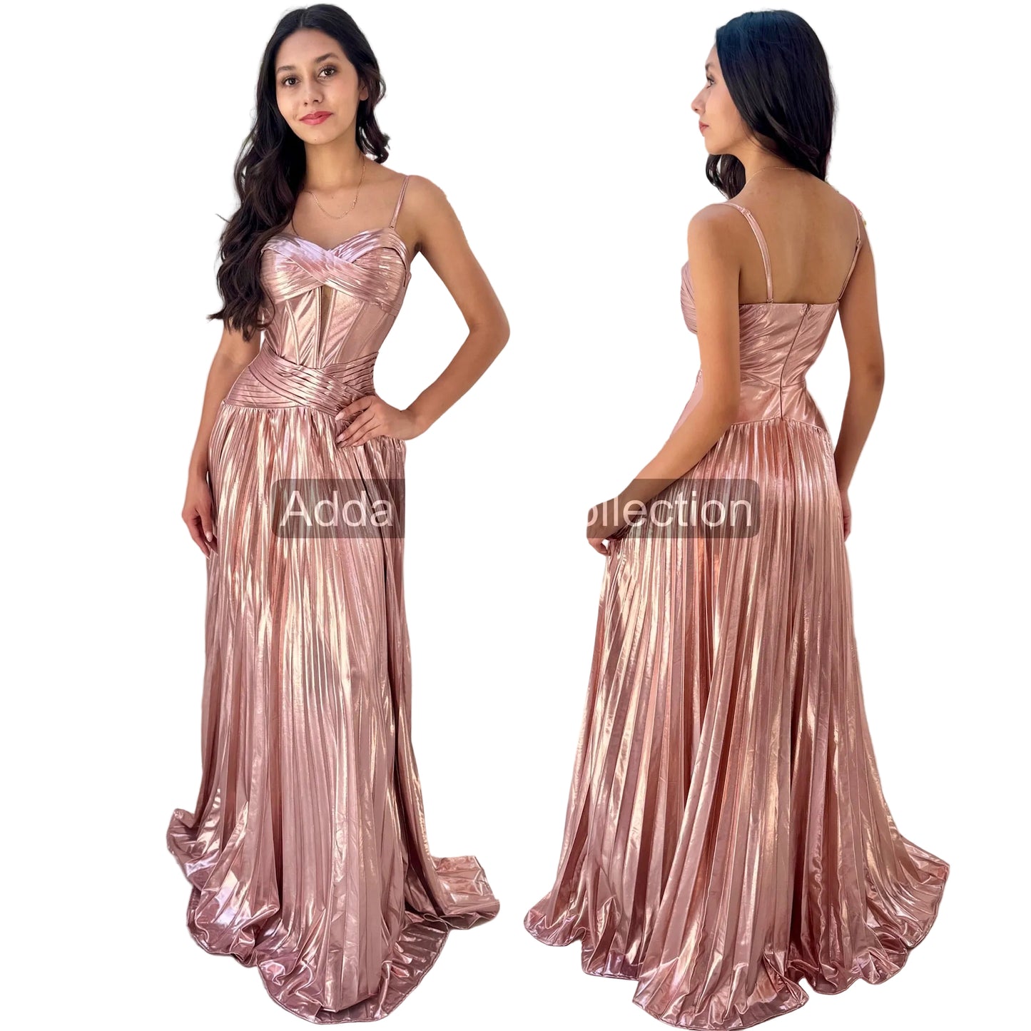 Vestido rosa metálico plisado 🌸