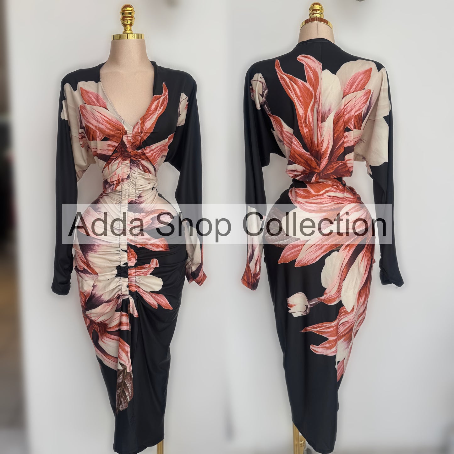 Vestido negro flores licra 🩷