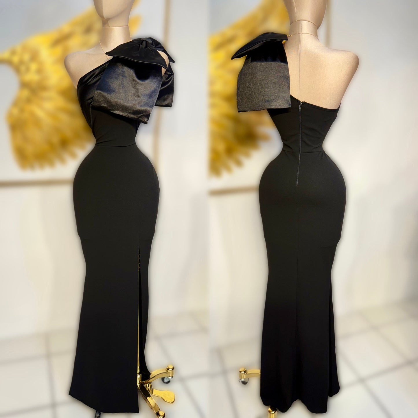 Vestido negro moño satín 🖤