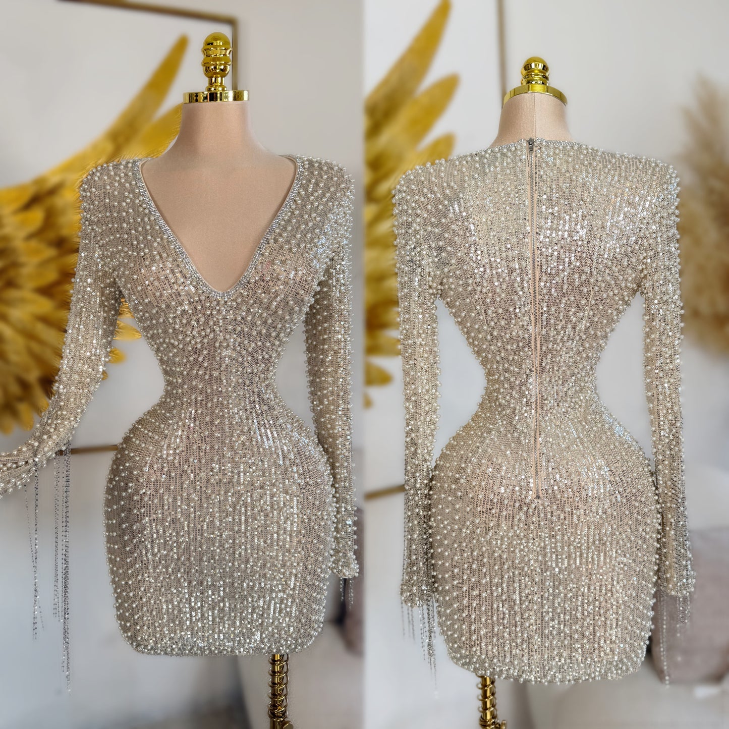 Vestido plateado perlas y pedrería ✨🩶