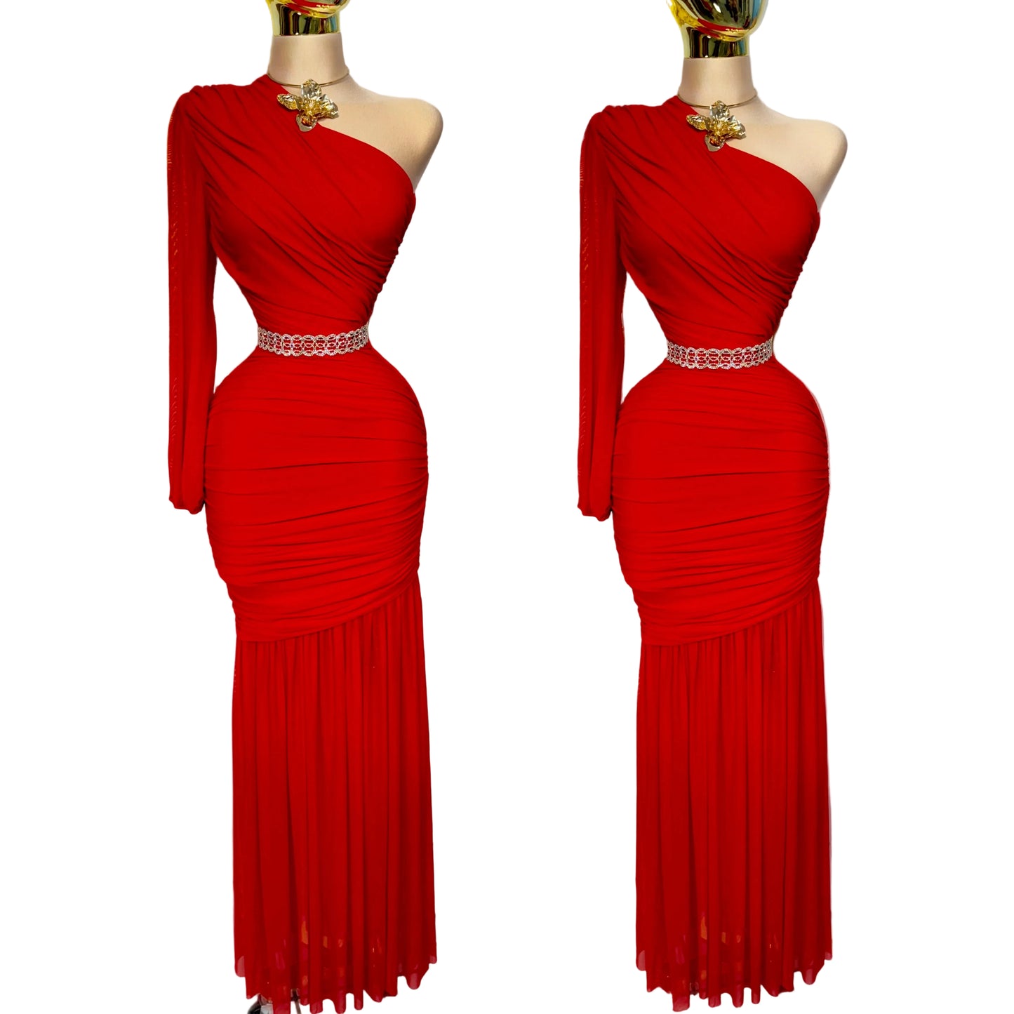 Vestido rojo mesh una manga ❤️