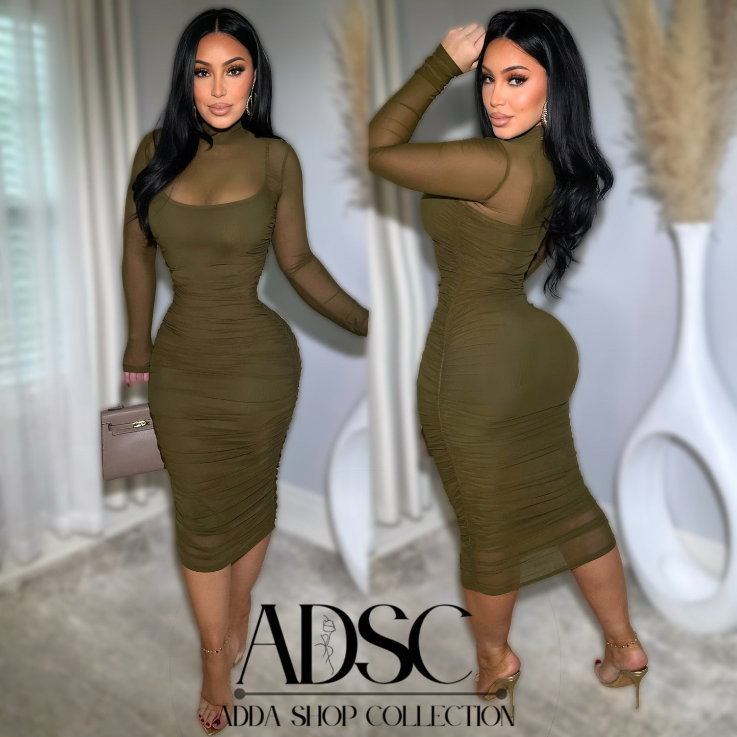 Vestido verde olivo mesh y forro 💚