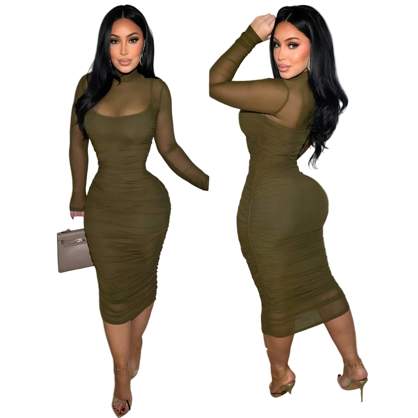 Vestido verde olivo mesh y forro 💚