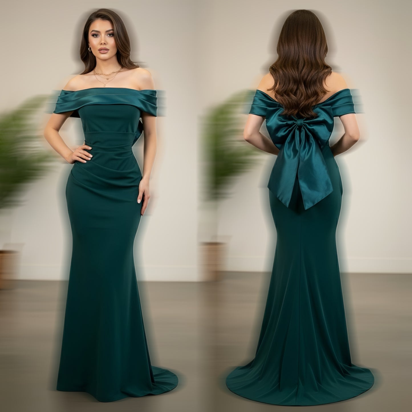 Vestido verde esmeralda moño 💚