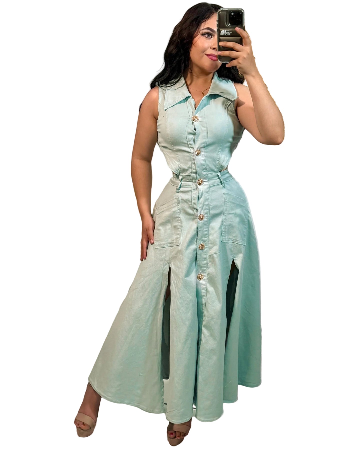 Vestido botones pedrería