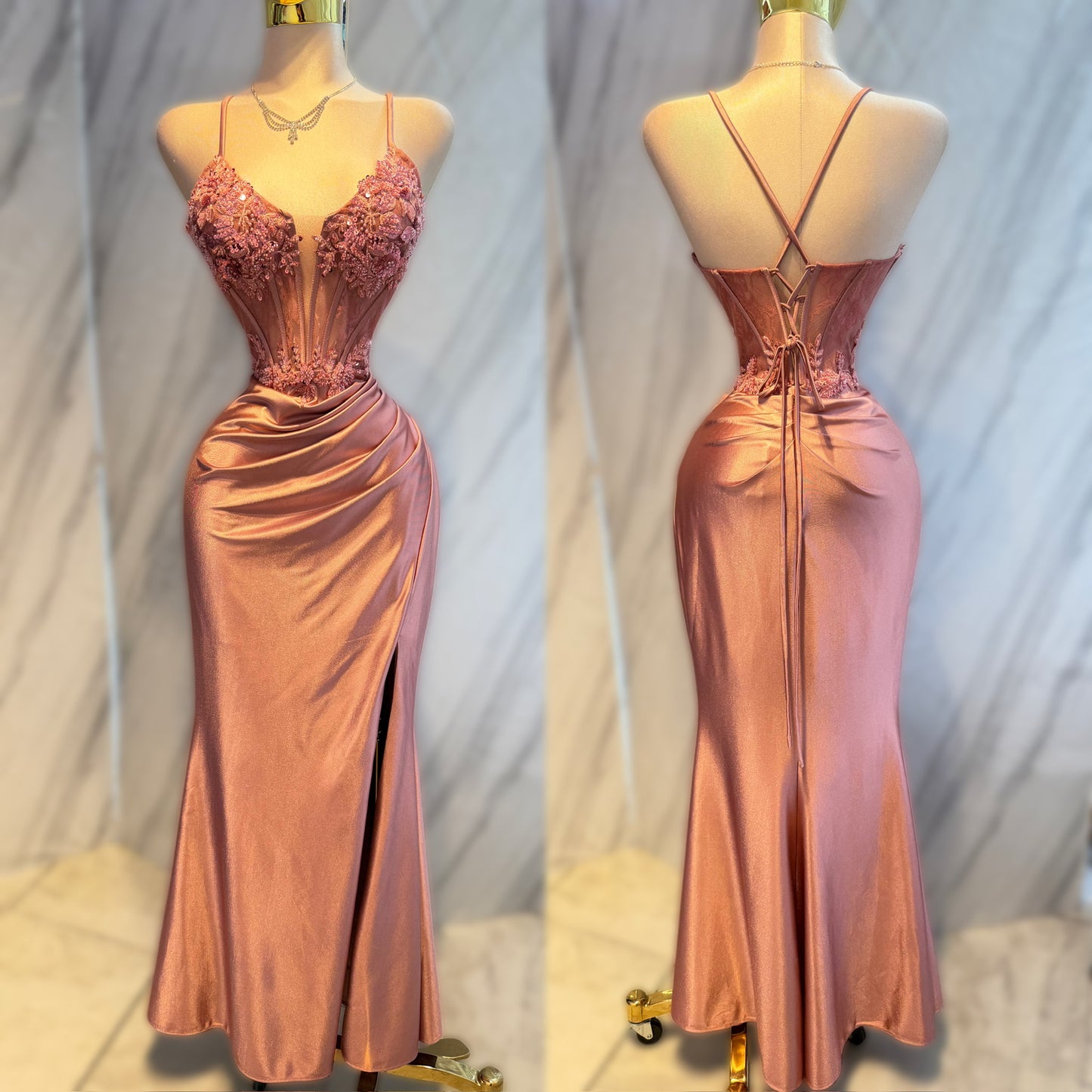 Vestido corset rosa palo satín 🩷