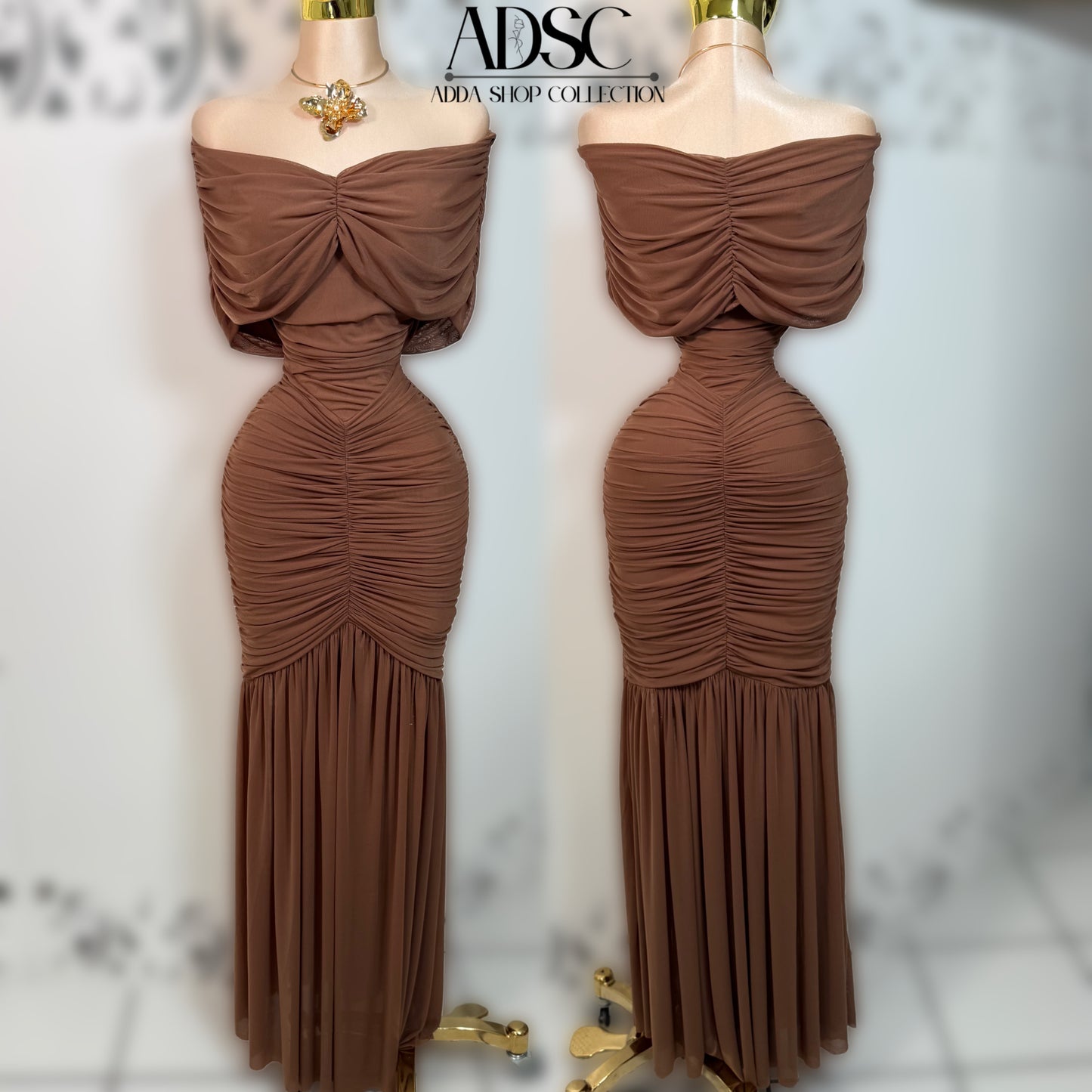 Vestido café mesh mangas campesina 🤎