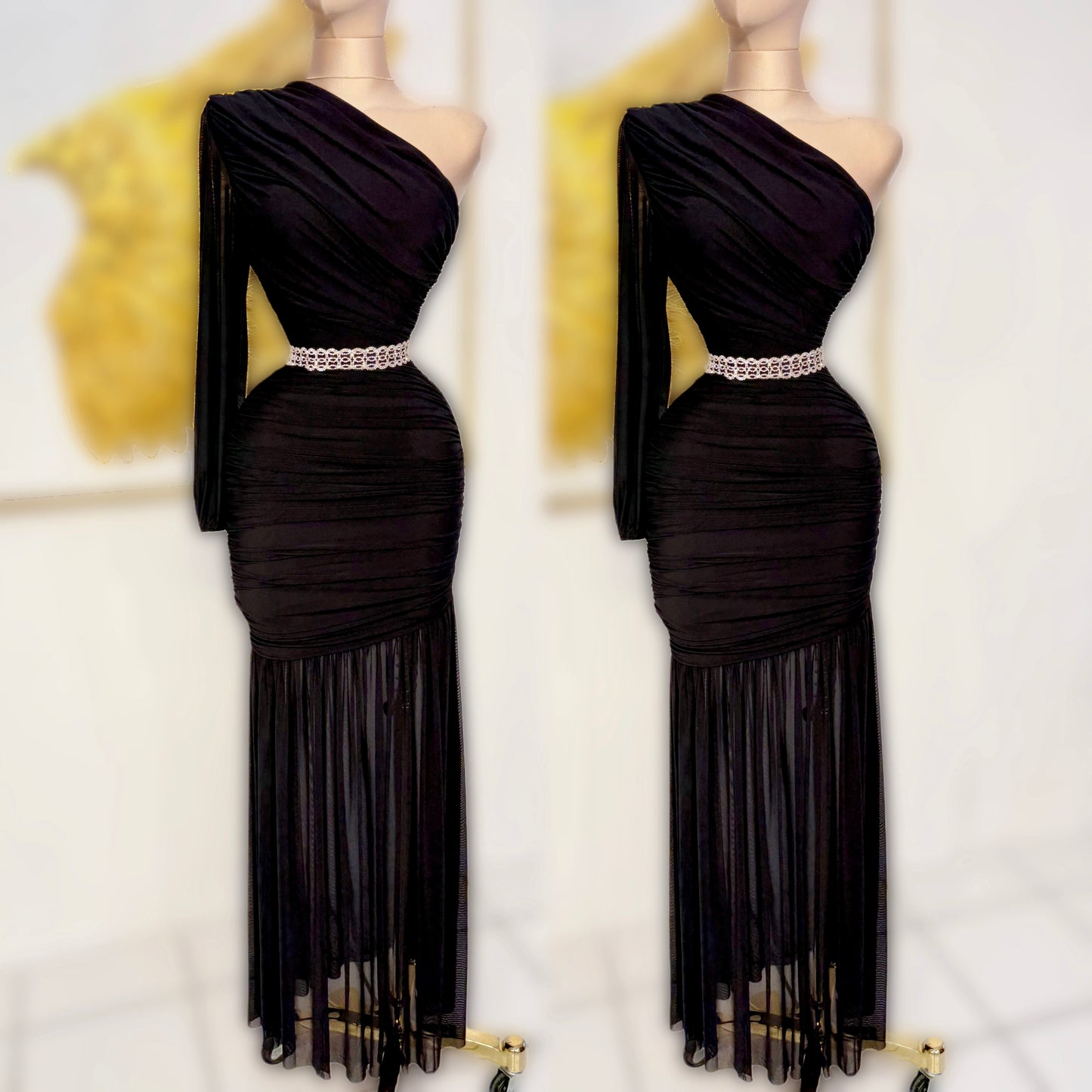 Vestido negro mesh una manga 🖤