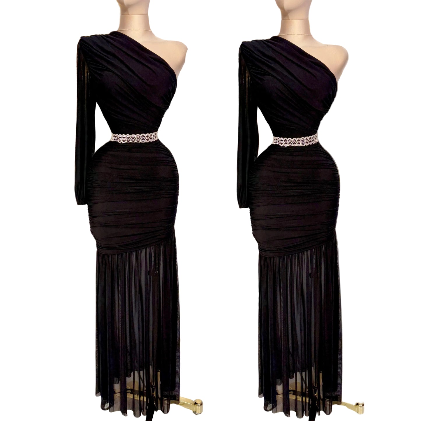 Vestido negro mesh una manga 🖤