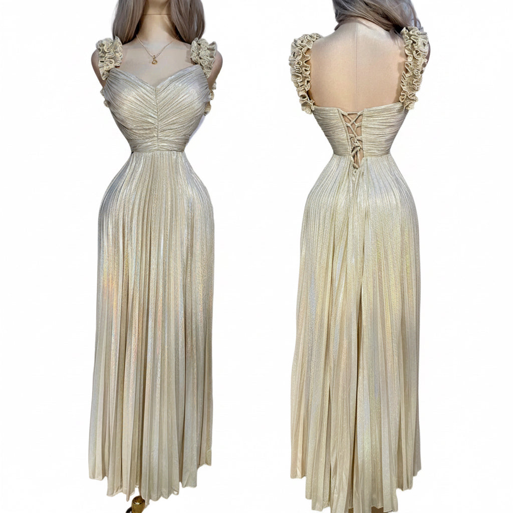 Vestido beige tornasol plisado✨