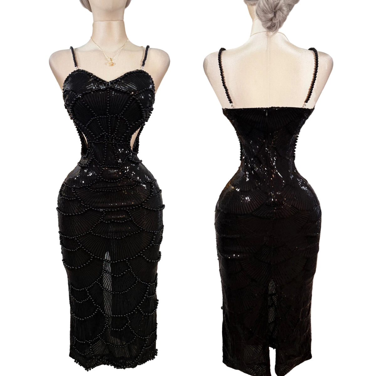 Vestido negro perlas y lentejuelas 🖤