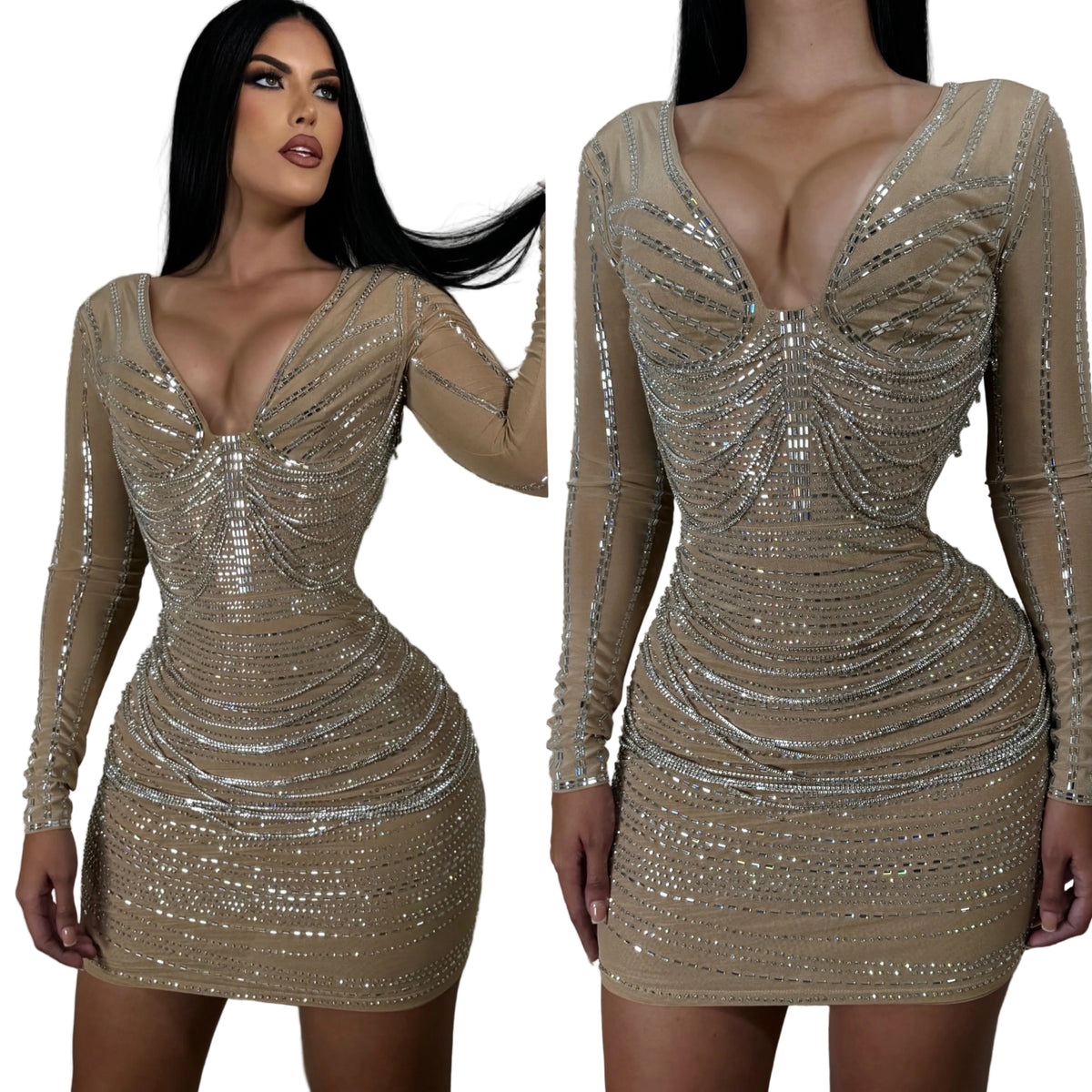 Vestido nude pedrería