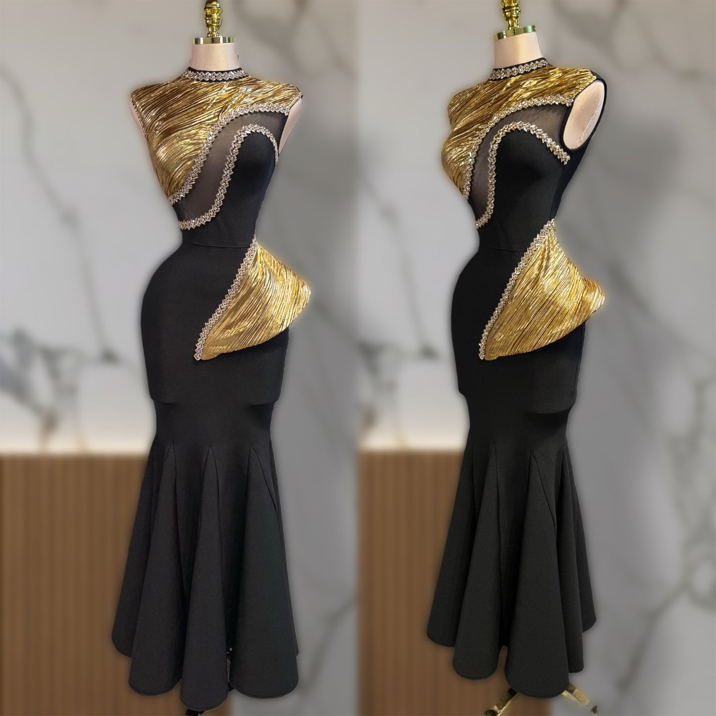 Vestido negro con dorado bandage ✨🖤
