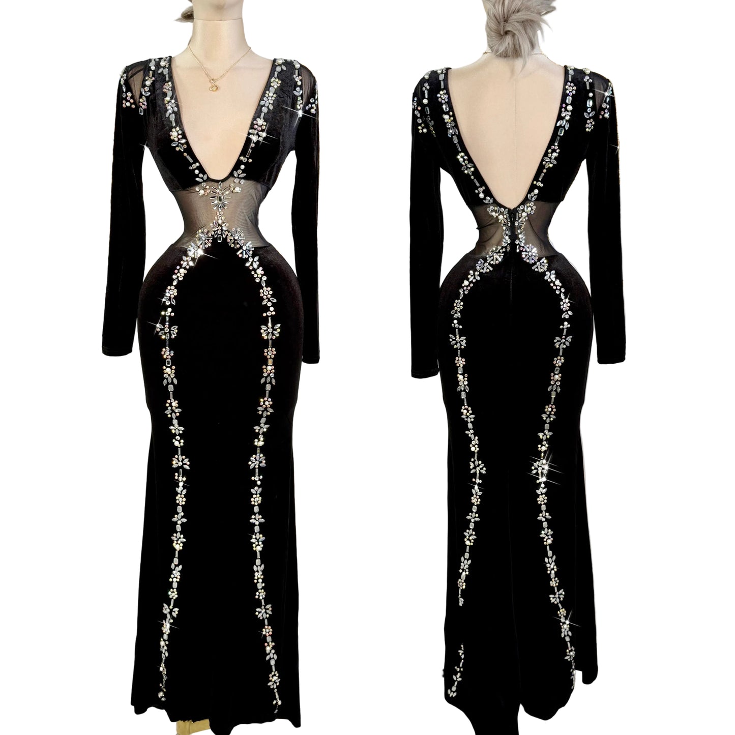 Vestido negro terciopelo & pedrería 🖤✨