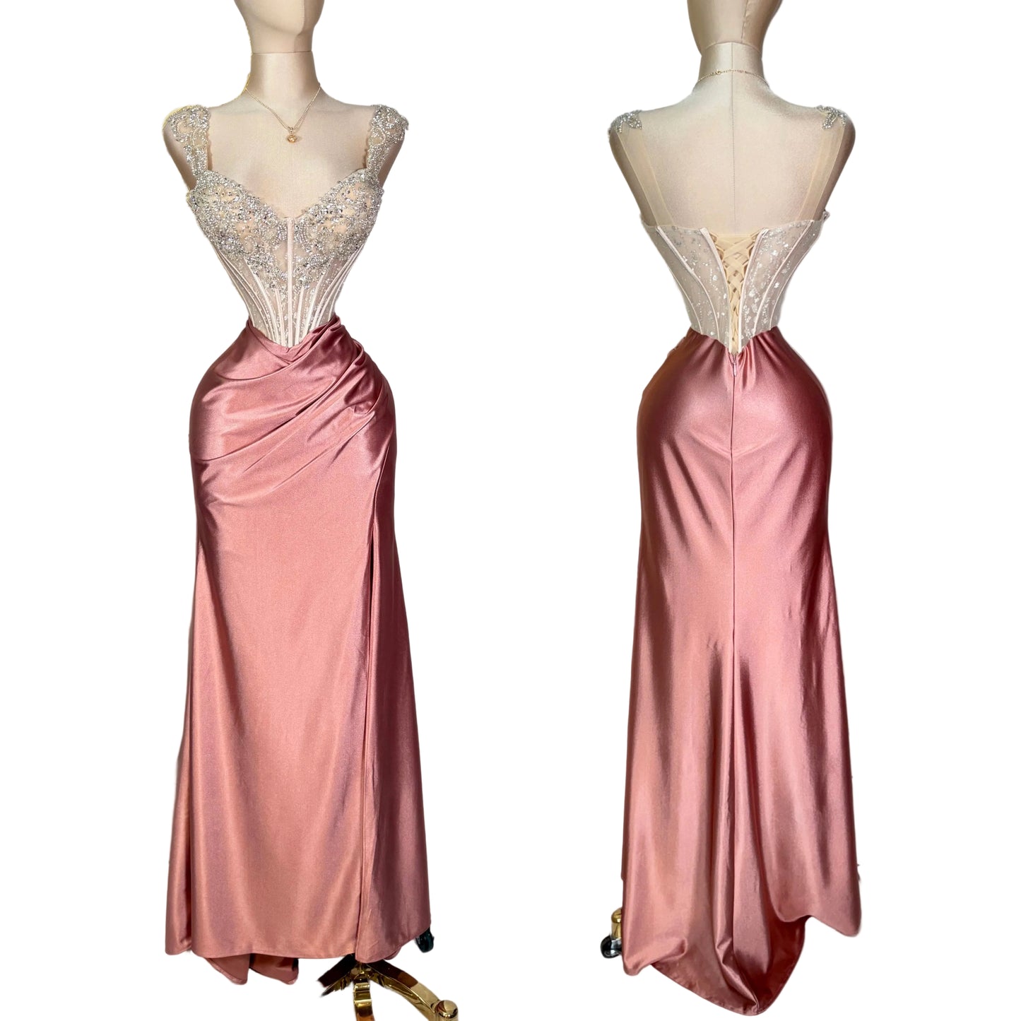 Vestido rosa satín pedrería 🌸