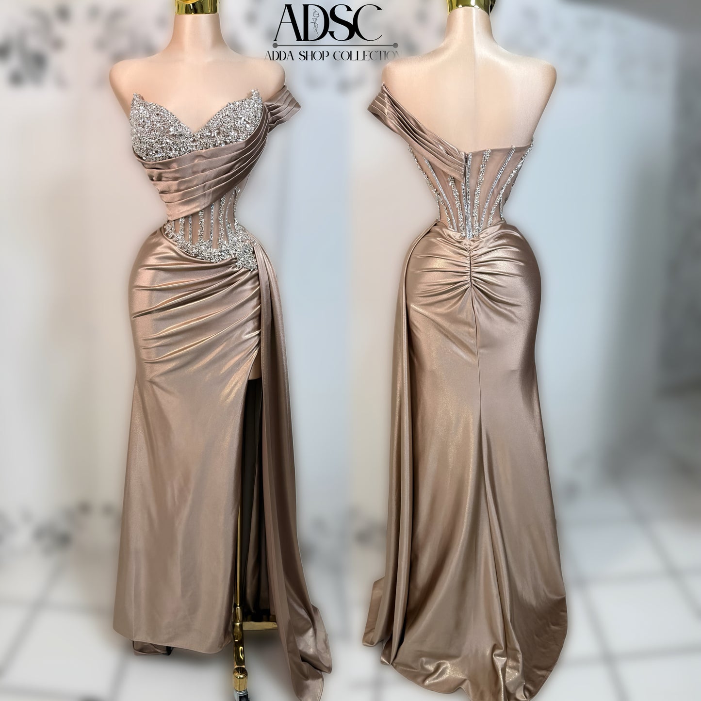 Vestido champagne pedrería ✨