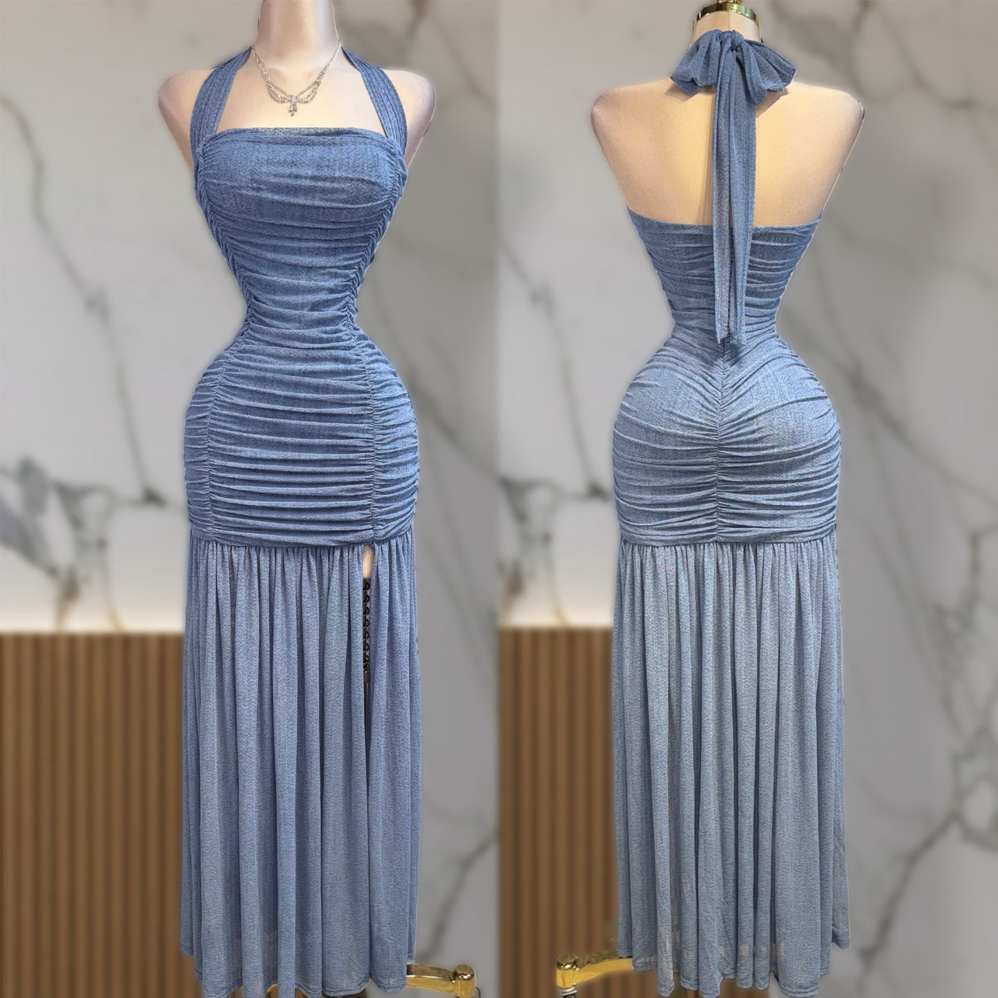 Vestido azul niebla mesh 🩵
