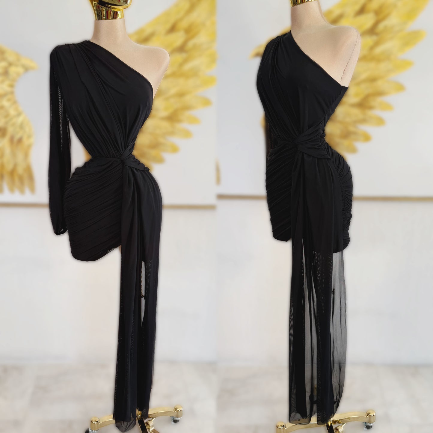 Vestido mesh asimétrico 🖤