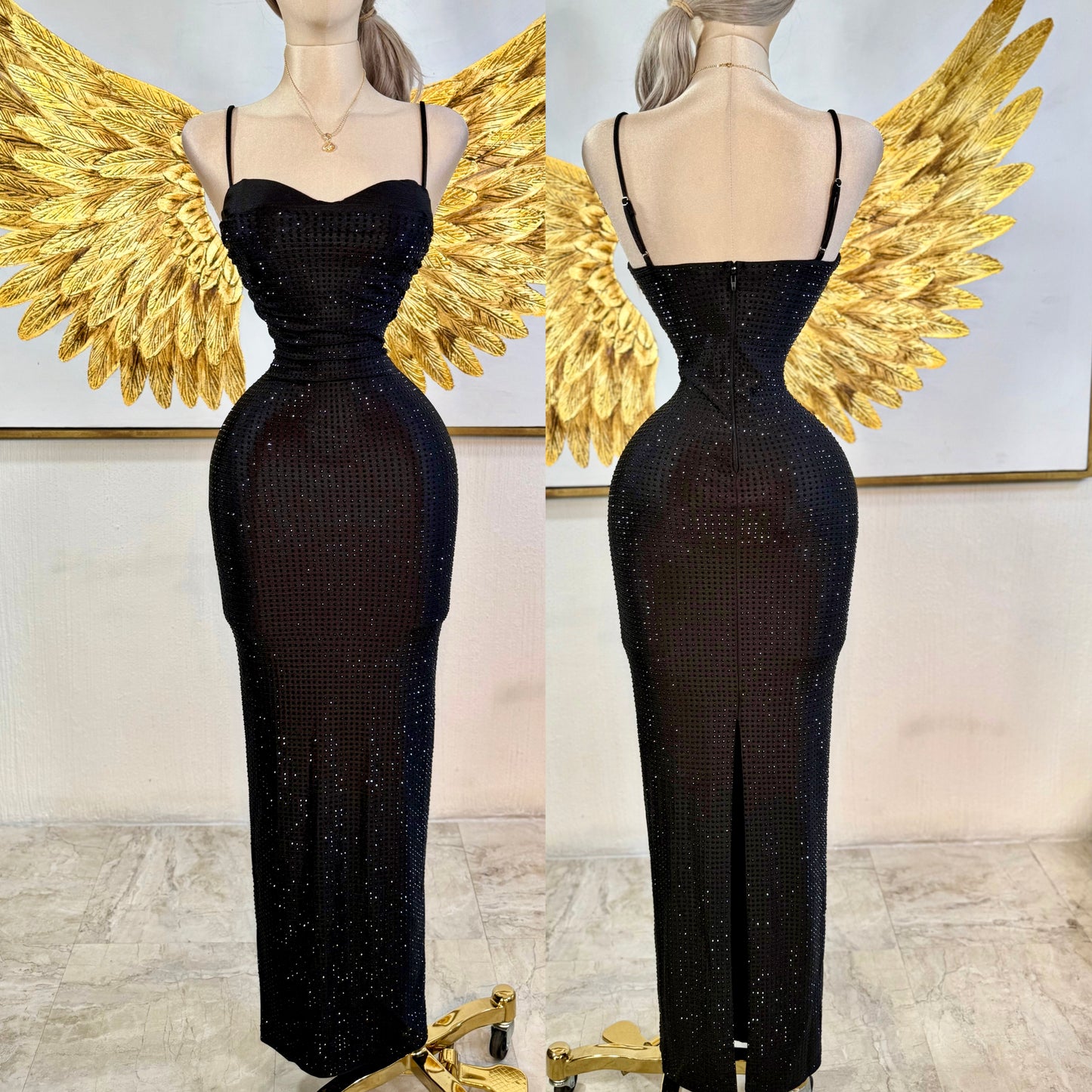 Maxi vestido negro pedrería 🖤