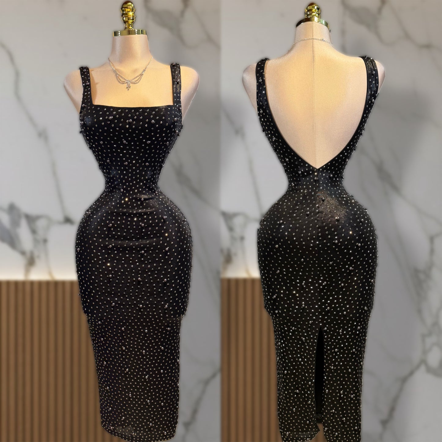 Vestido negro perlas y pedrería 🖤✨