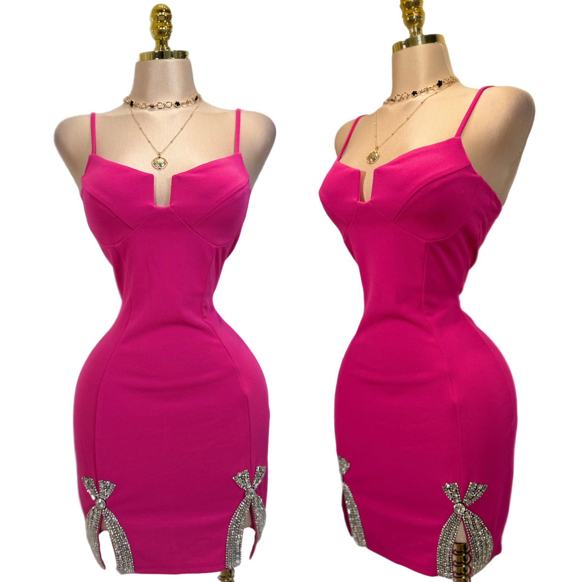 Vestido rosa moños pedrería 🌺