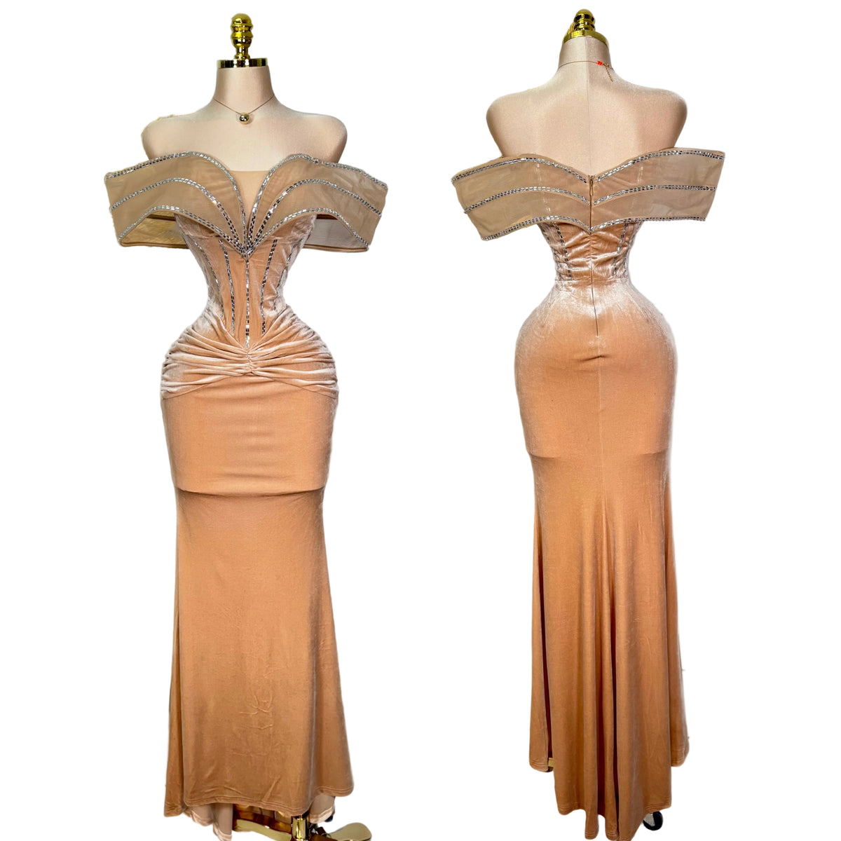 Vestido nude terciopelo y pedrería ✨