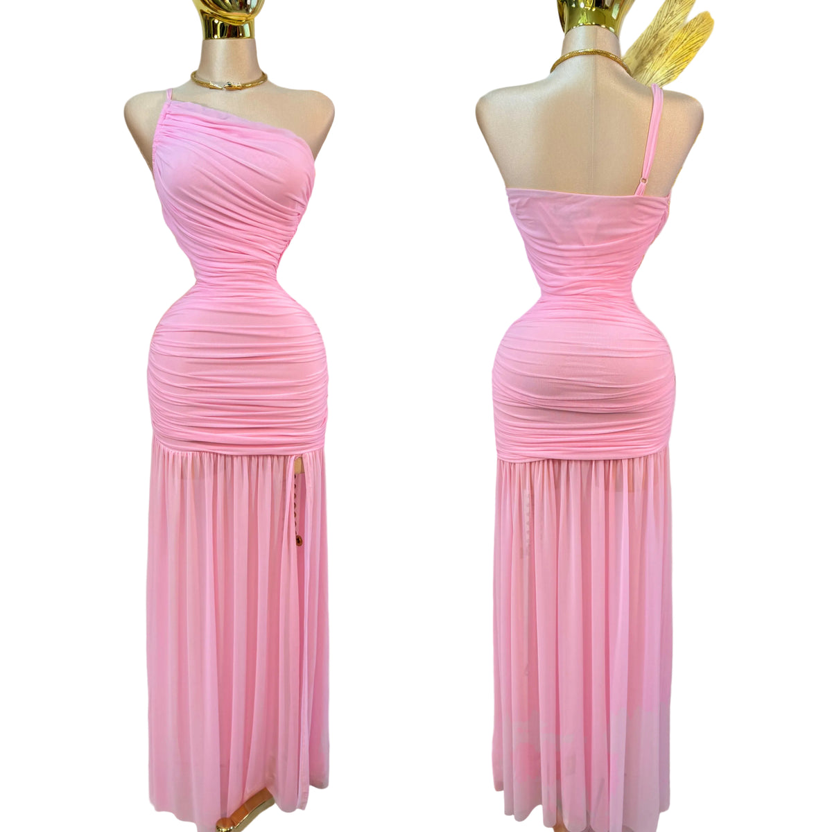 Vestido rosa mesh asimétrico 🌸