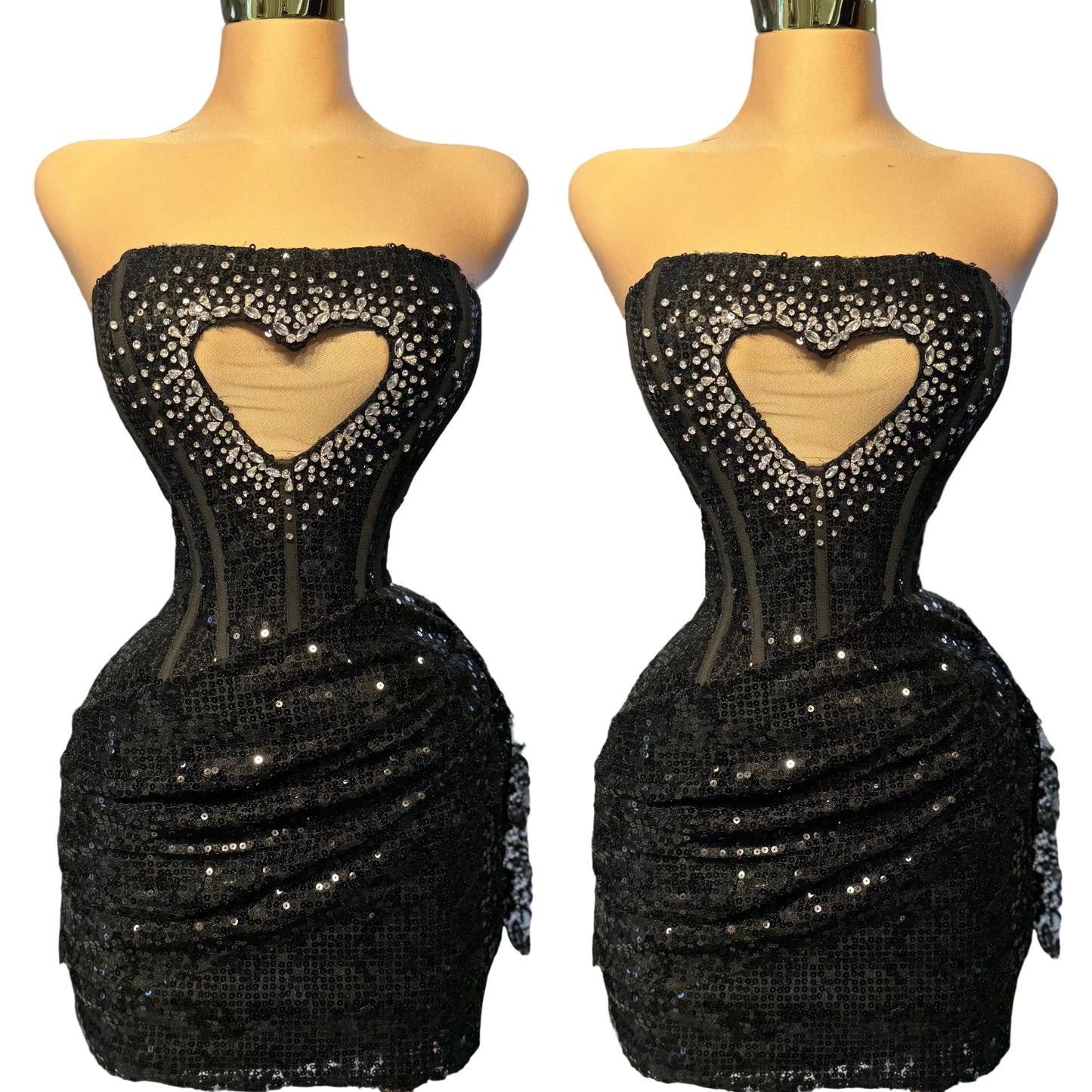 Vestido negro escote corazón pedrería 🖤