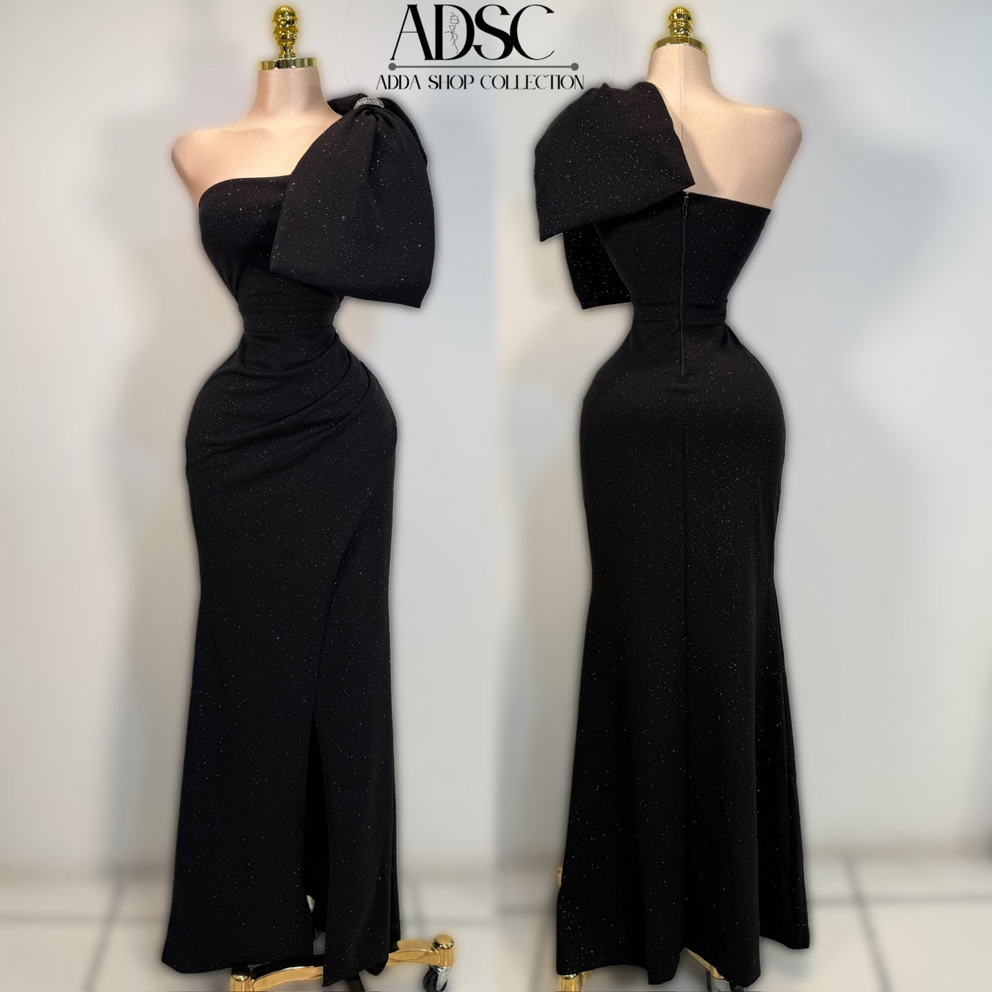 Vestido negro moño glitter ✨