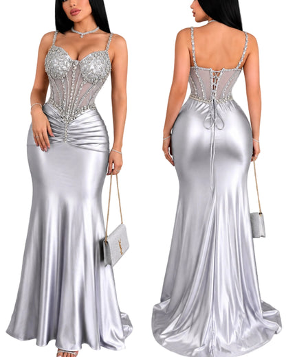 Vestido plateado pedrería corset 🩶